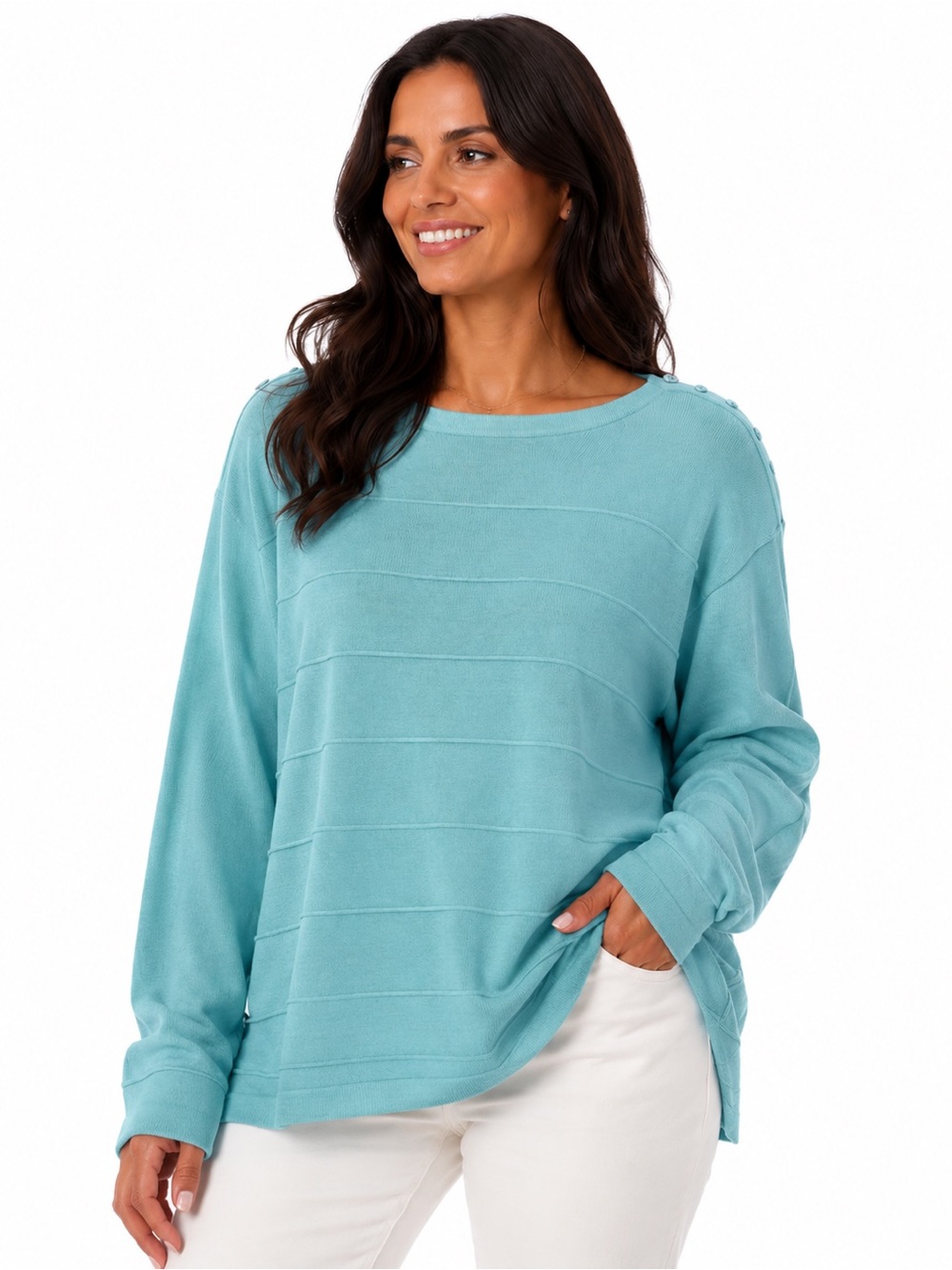 Women's Lightweight Scoop Neck Sweater - Aqua